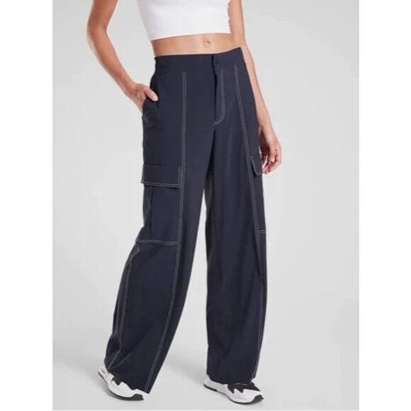 Athleta Chelsea Utility Wide Leg Pant Blue Cargo 14 Athletic - Picture 1 of 15